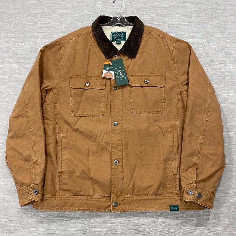 Woolrich Chore Jacket Mens 2XL Brown Canvas Sherpa Lined Corduroy Collar Barn